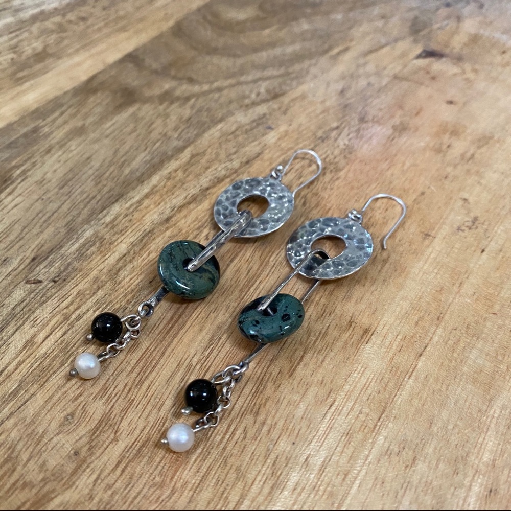 Sterling silver & natural stone w/ pearl earrings